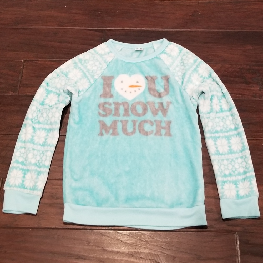 Pajama Top Teal Girl Fleece “I Love You Snow Much”